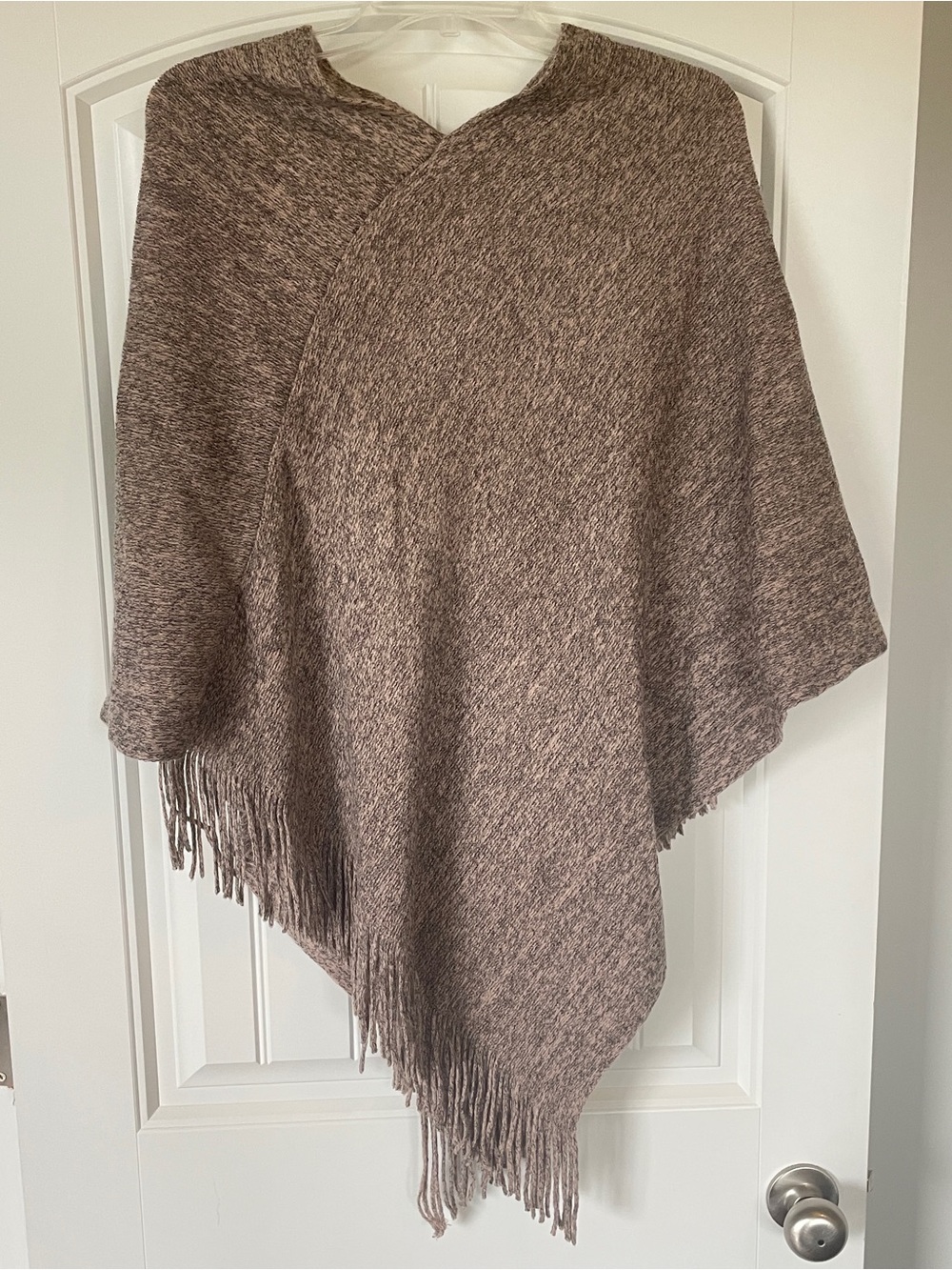 Riah Fashion Women's Taupe Fringe Wrap Poncho